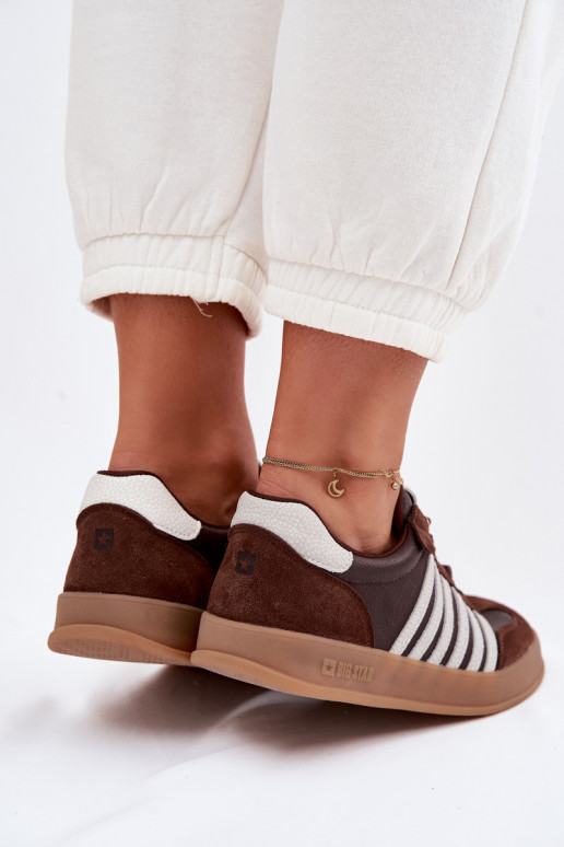 Sneakers modeļa apavi SieviešuIeslēgtsturalnej Skóry I zamšādasu Big Star TT274715 CzekoladoIne