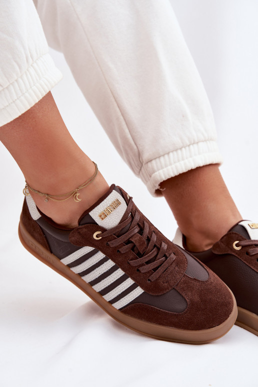Sneakers modeļa apavi SieviešuIeslēgtsturalnej Skóry I zamšādasu Big Star TT274715 CzekoladoIne