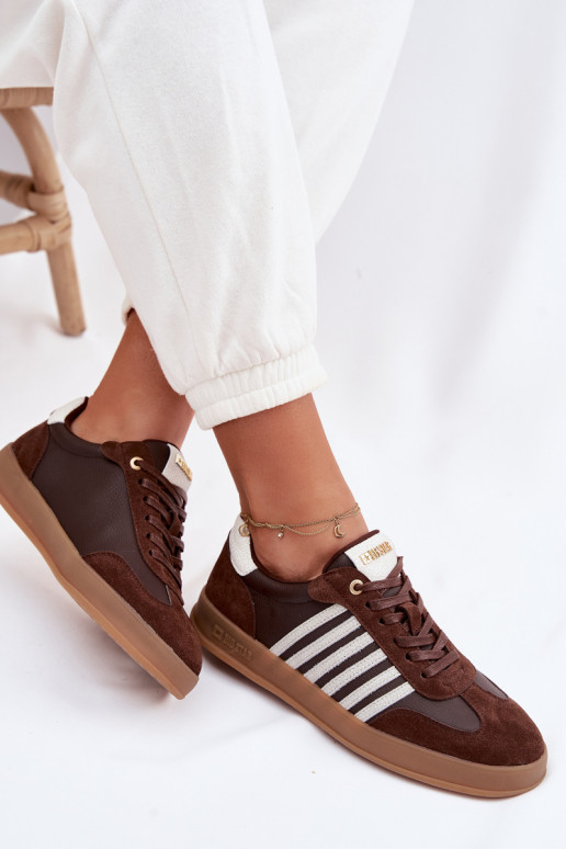 Sneakers modeļa apavi SieviešuIeslēgtsturalnej Skóry I zamšādasu Big Star TT274715 CzekoladoIne