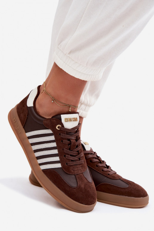 Sneakers modeļa apavi SieviešuIeslēgtsturalnej Skóry I zamšādasu Big Star TT274715 CzekoladoIne