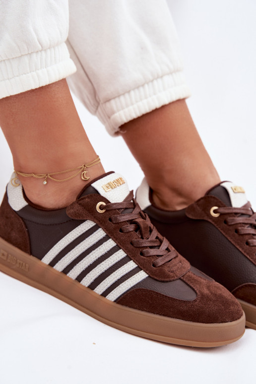 Sneakers modeļa apavi SieviešuIeslēgtsturalnej Skóry I zamšādasu Big Star TT274715 CzekoladoIne