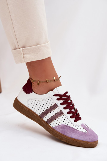 Zazoo N1318 mākslīgās ādas sporta apavi sievietēm ar caurumu elementiem baltā-violetā krāsā