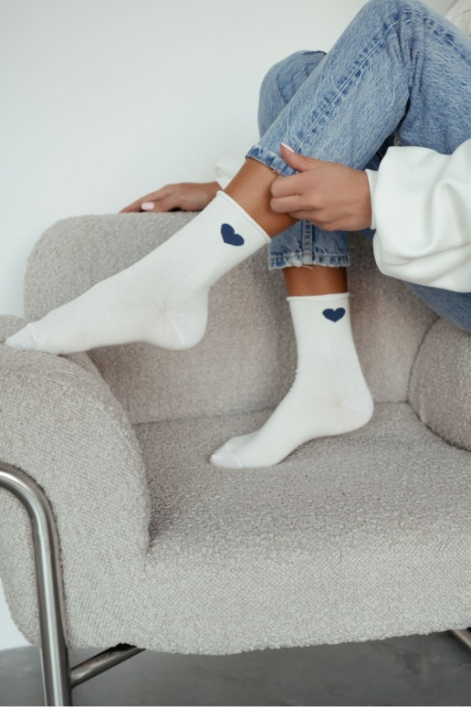 Zeķes Sieviešu Ecru Bez spiedienatumši zilas krāsasm Heartsm