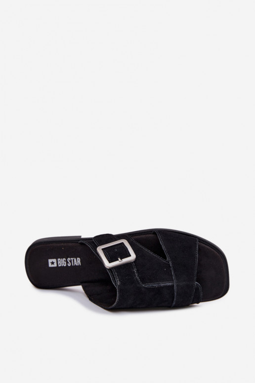 sieviešu zamšādas čības ar platiem papēžiem ar sprādzēm Big Star TT274477 melnas krāsas