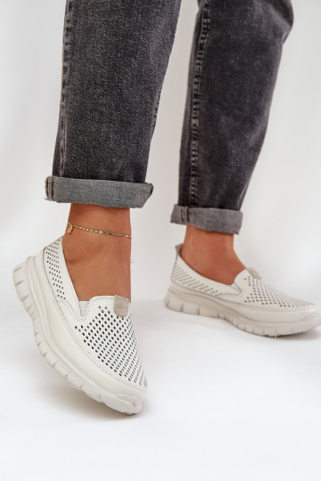 Gaisma Āda Ažūrs Sieviešu mokasīni ar apzeltītu zoli baltas krāsas Tanelora