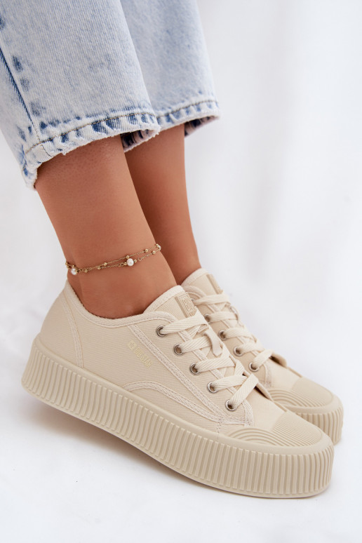 sieviešu puszābaki ar platformu Big Star TT274271 smilšu krāsas