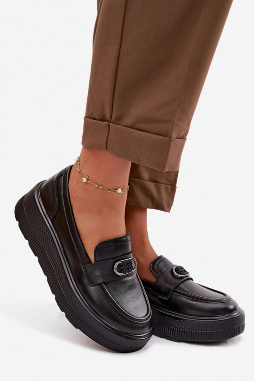 Āda Sieviešu mokasīni ar apzeltītu zoli Vinceza 39974 melnas krāsas