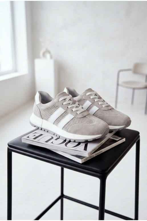 Sneakers modeļa apavi SieviešuIeslēgtsturalnego zamšādasu Pelēkas krāsas Tā irrceline