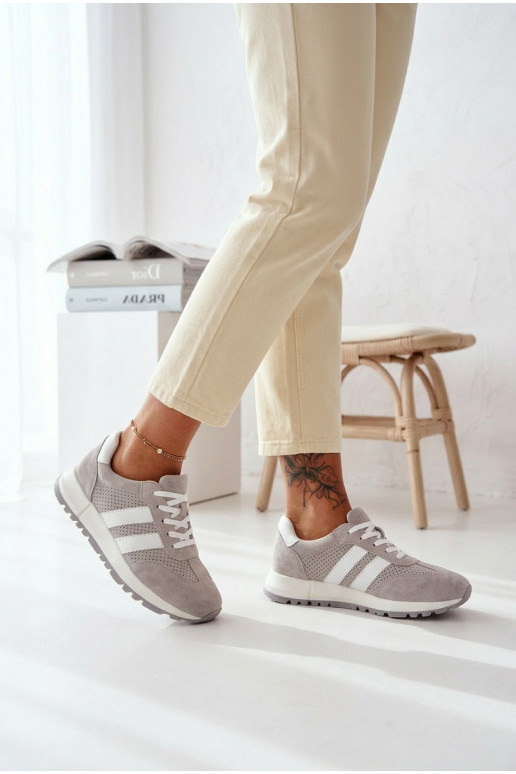 Sneakers modeļa apavi SieviešuIeslēgtsturalnego zamšādasu Pelēkas krāsas Tā irrceline