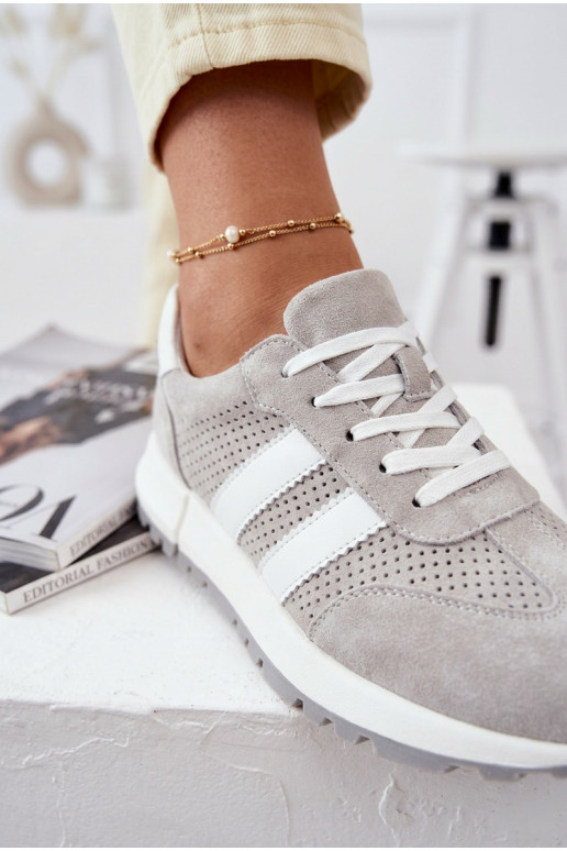 Sneakers modeļa apavi SieviešuIeslēgtsturalnego zamšādasu Pelēkas krāsas Tā irrceline