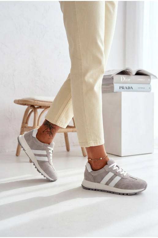 Sneakers modeļa apavi SieviešuIeslēgtsturalnego zamšādasu Pelēkas krāsas Tā irrceline