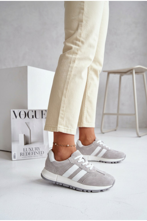 Sneakers modeļa apavi SieviešuIeslēgtsturalnego zamšādasu Pelēkas krāsas Tā irrceline