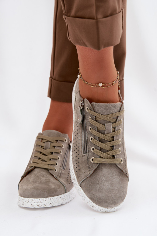 zamšādas apavi Sieviešu ar rāvējslēdzējiem haki krāsas Cemela