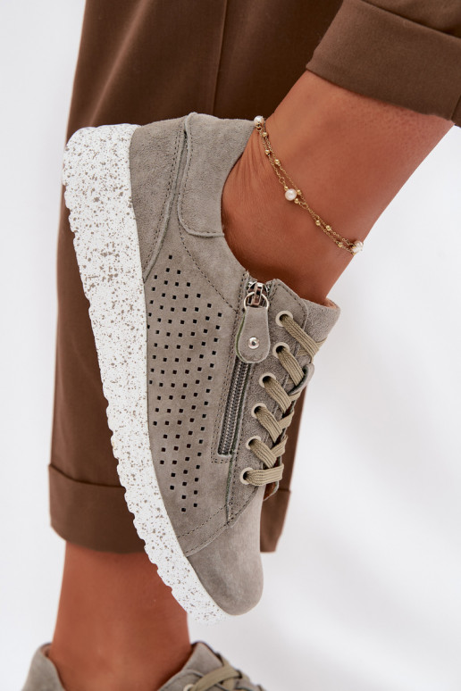 zamšādas apavi Sieviešu ar rāvējslēdzējiem haki krāsas Cemela