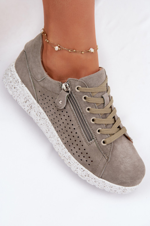 zamšādas apavi Sieviešu ar rāvējslēdzējiem haki krāsas Cemela