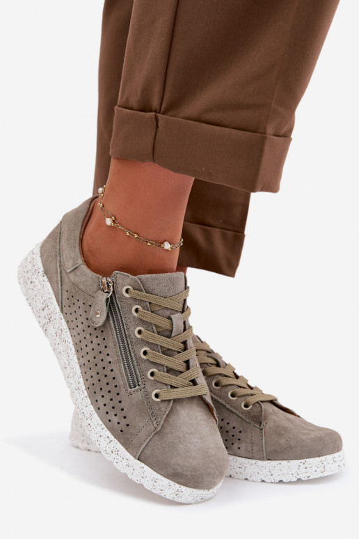zamšādas apavi Sieviešu ar rāvējslēdzējiem haki krāsas Cemela