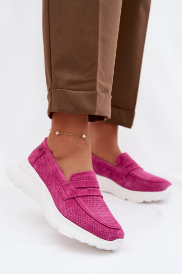 sieviešu mokasīniIeslēgtsturalnego zamšādasu ar platformu Vinceza 79626 rozā krāsas 2