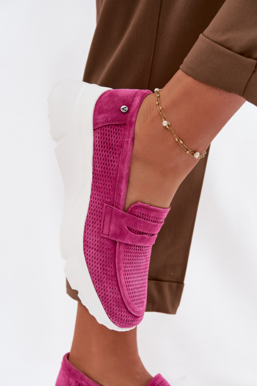 sieviešu mokasīniIeslēgtsturalnego zamšādasu ar platformu Vinceza 79626 rozā krāsas