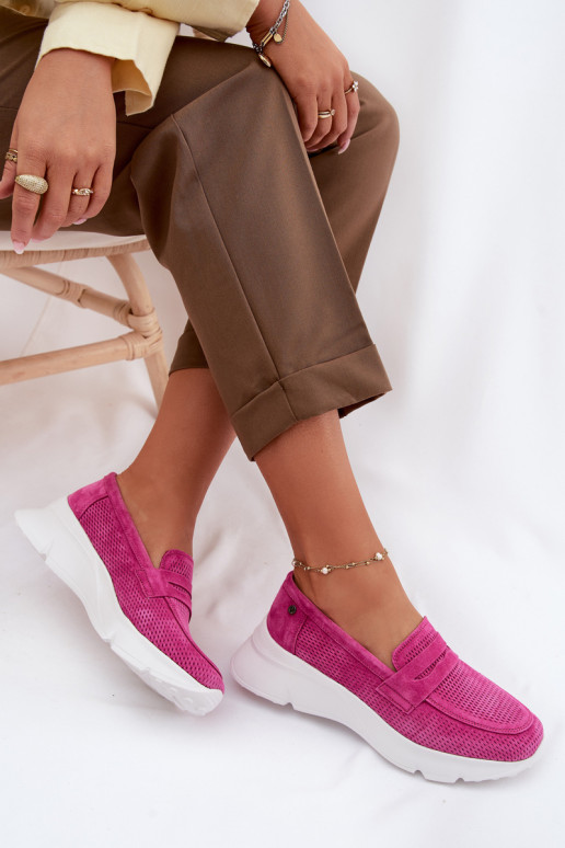 sieviešu mokasīniIeslēgtsturalnego zamšādasu ar platformu Vinceza 79626 rozā krāsas