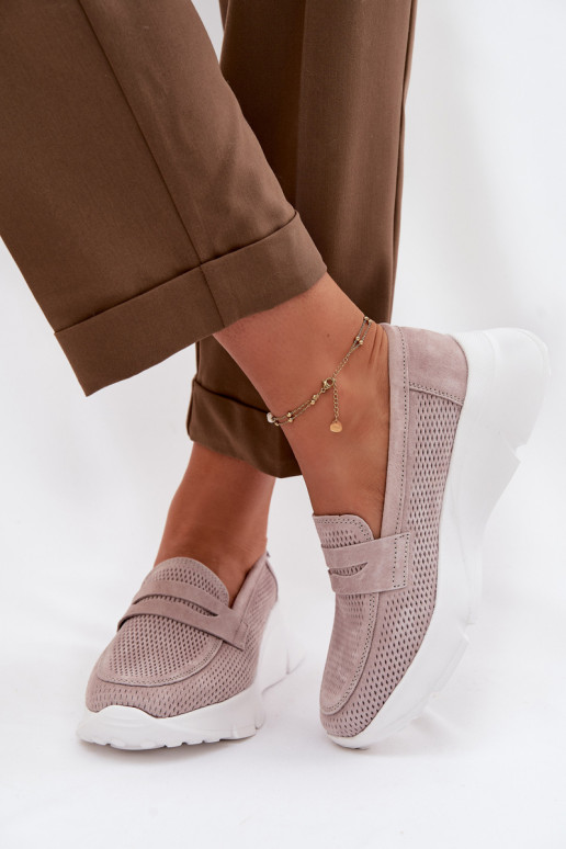 sieviešu mokasīniIeslēgtsturalnego zamšādasu ar platformu Vinceza 79626 smilšu krāsas