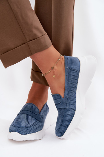 sieviešu mokasīniIeslēgtsturalnego zamšādasu ar platformu Vinceza 79626 tumši zilas krāsas 2