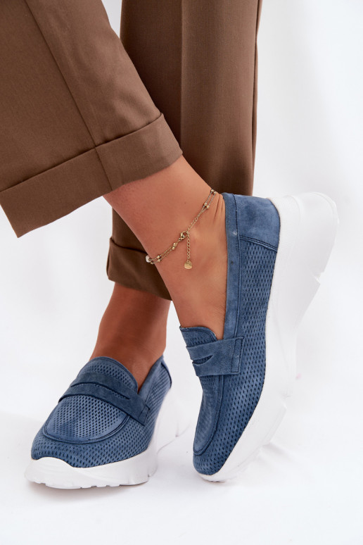 sieviešu mokasīniIeslēgtsturalnego zamšādasu ar platformu Vinceza 79626 tumši zilas krāsas