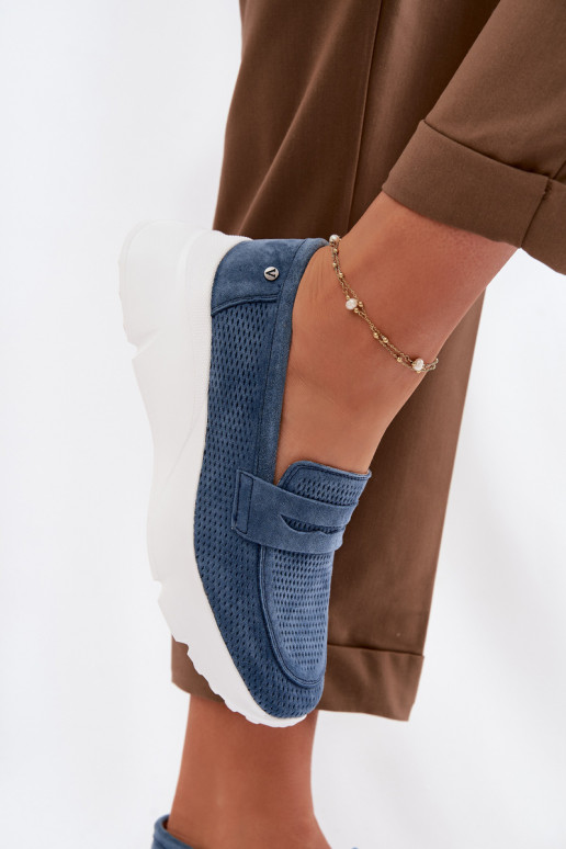 sieviešu mokasīniIeslēgtsturalnego zamšādasu ar platformu Vinceza 79626 tumši zilas krāsas