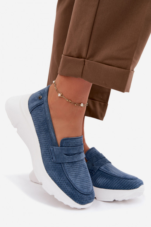 sieviešu mokasīniIeslēgtsturalnego zamšādasu ar platformu Vinceza 79626 tumši zilas krāsas