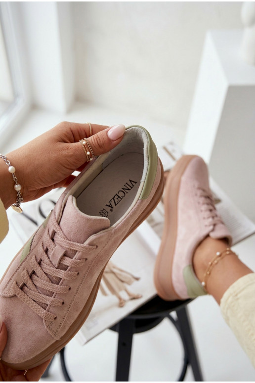 Sneakers modeļa apavi SieviešuIeslēgtsturalnego zamšādasu ar platformu Vinceza 79597 Rozā krāsas