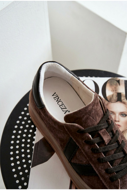 Sneakers modeļa apavi SieviešuIeslēgtsturalnego zamšādasu ar platformu Vinceza 79597 brūnas krāsas