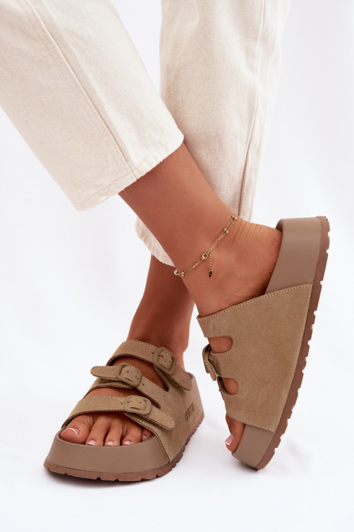 sieviešu čības ar platformu Ar svītrām Big Star TT274529 smilšu krāsas