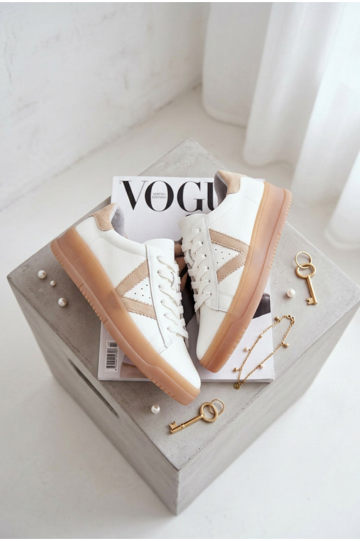 Sneakers modeļa apavi SieviešuIeslēgtsturalnej Skóry ar platformu Vinceza 79597 baltas krāsas