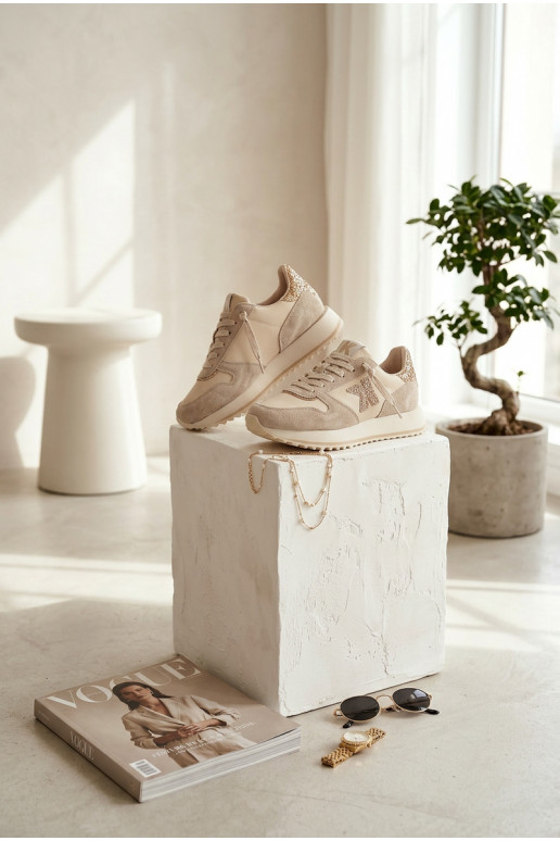 Āda zamšādas Sneakers modeļa apavi Sieviešu ar platformu Kobbo 100103 smilšu krāsas