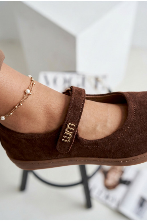 Āda Zamšādas balerīnas Barefoot ar siksniņām Zazoo 10206 CzekoladoIne