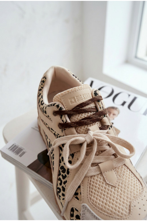 Āda zamšādas Sneakers modeļa apavi Sieviešu Big Star TT274549 smilšu krāsas