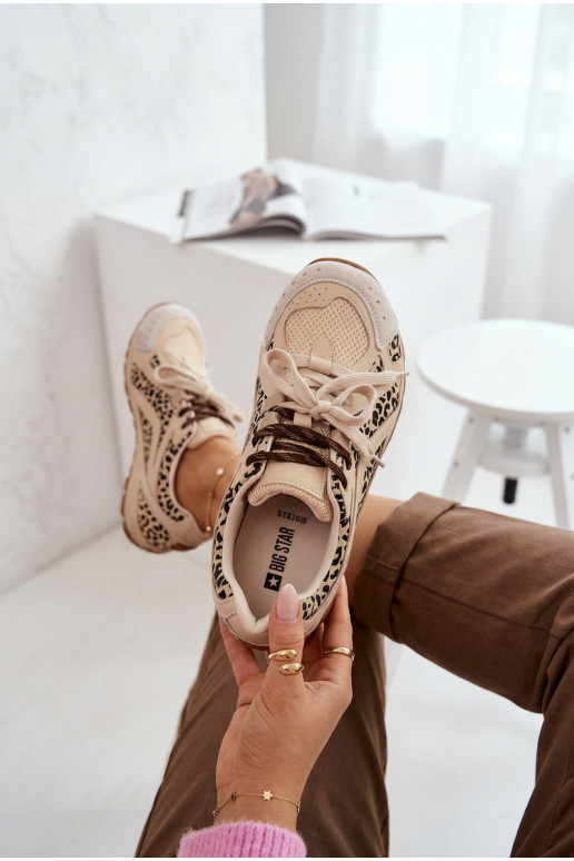Āda zamšādas Sneakers modeļa apavi Sieviešu Big Star TT274549 smilšu krāsas
