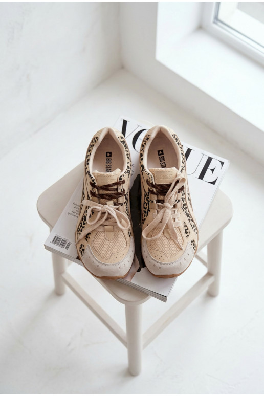 Āda zamšādas Sneakers modeļa apavi Sieviešu Big Star TT274549 smilšu krāsas