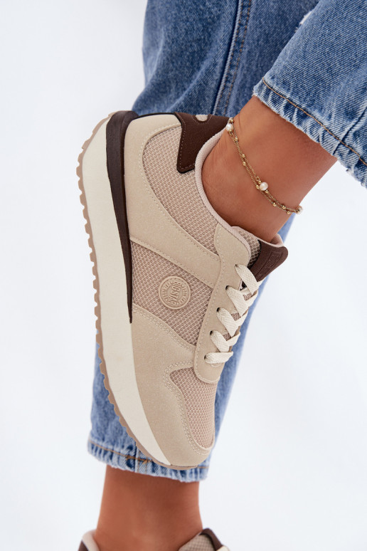 Sneakers modeļa apavi Sieviešu ar platformu Big Star TT274275 smilšu krāsas