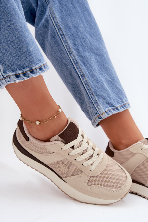 Sneakers modeļa apavi Sieviešu ar platformu Big Star TT274275 smilšu krāsas