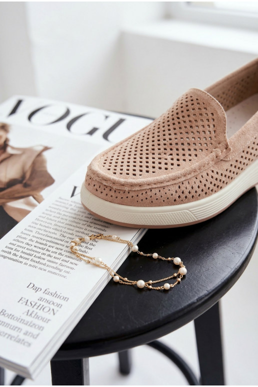 Sieviešu mokasīni ar caurumiem Sergio Leone MK097H smilšu krāsā