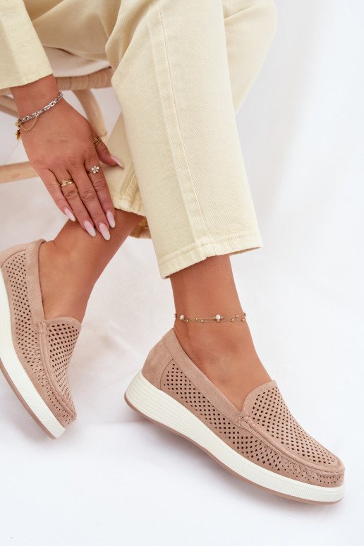 Sieviešu mokasīni ar caurumiem Sergio Leone MK097H smilšu krāsā