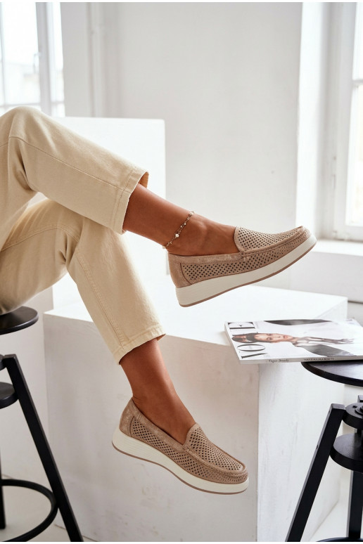 Sieviešu mokasīni ar caurumiem Sergio Leone MK097H zelta krāsā