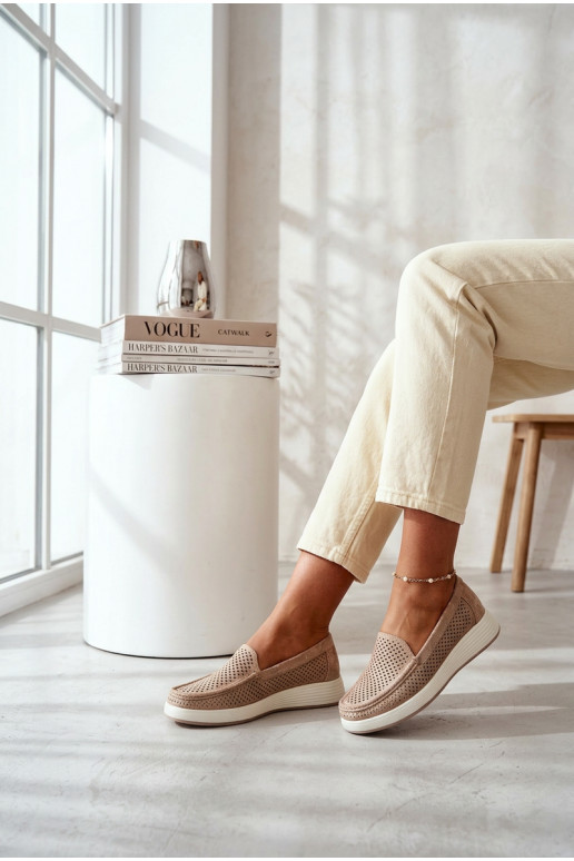 Sieviešu mokasīni ar caurumiem Sergio Leone MK097H zelta krāsā