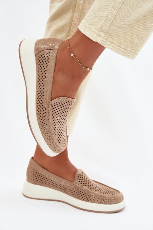 Sieviešu mokasīni ar caurumiem Sergio Leone MK097H zelta krāsā