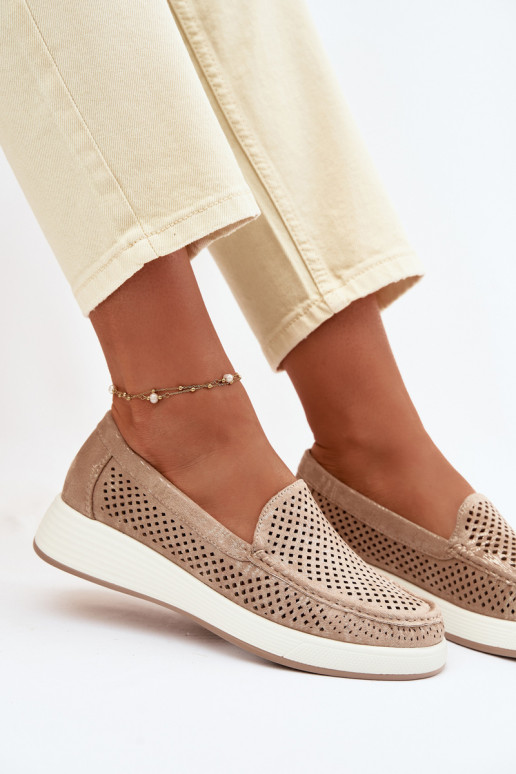 Sieviešu mokasīni ar caurumiem Sergio Leone MK097H zelta krāsā