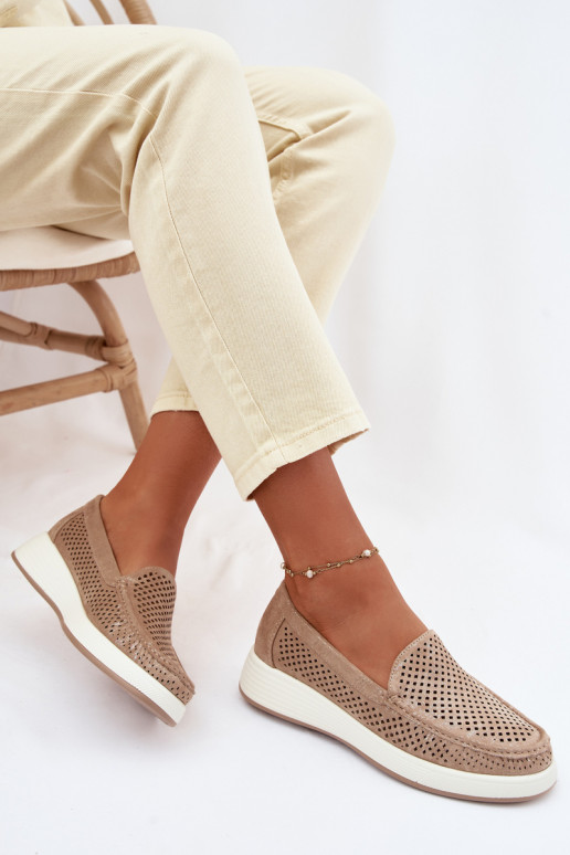 Sieviešu mokasīni ar caurumiem Sergio Leone MK097H zelta krāsā