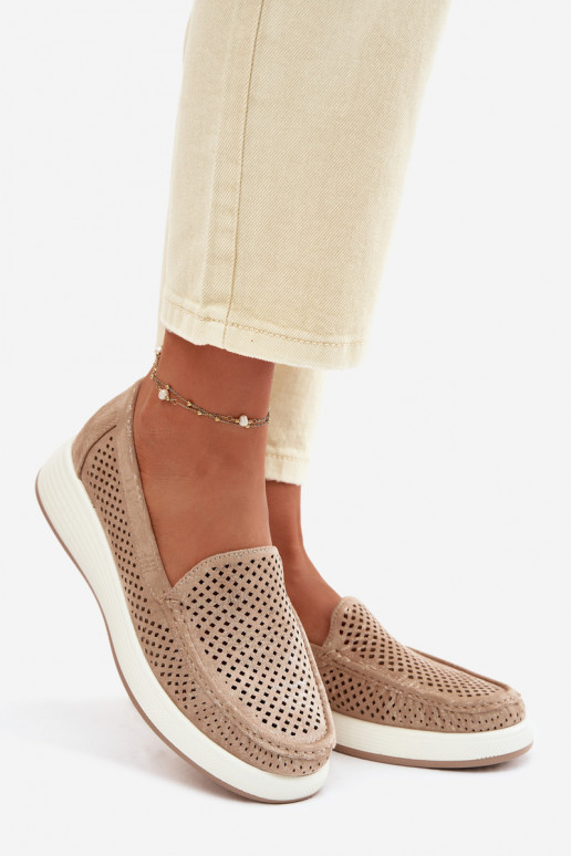 Sieviešu mokasīni ar caurumiem Sergio Leone MK097H zelta krāsā