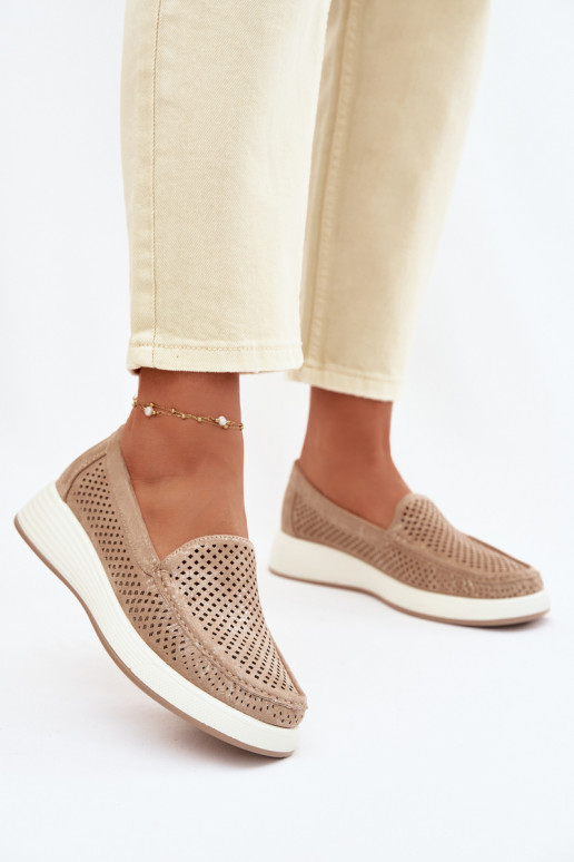 Sieviešu mokasīni ar caurumiem Sergio Leone MK097H zelta krāsā