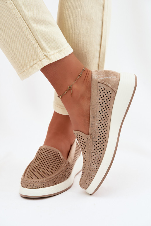 Sieviešu mokasīni ar caurumiem Sergio Leone MK097H zelta krāsā