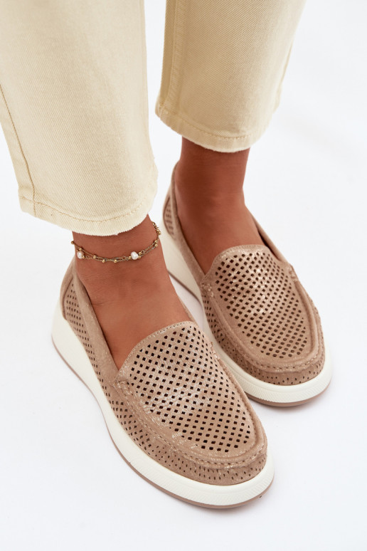 Sieviešu mokasīni ar caurumiem Sergio Leone MK097H zelta krāsā